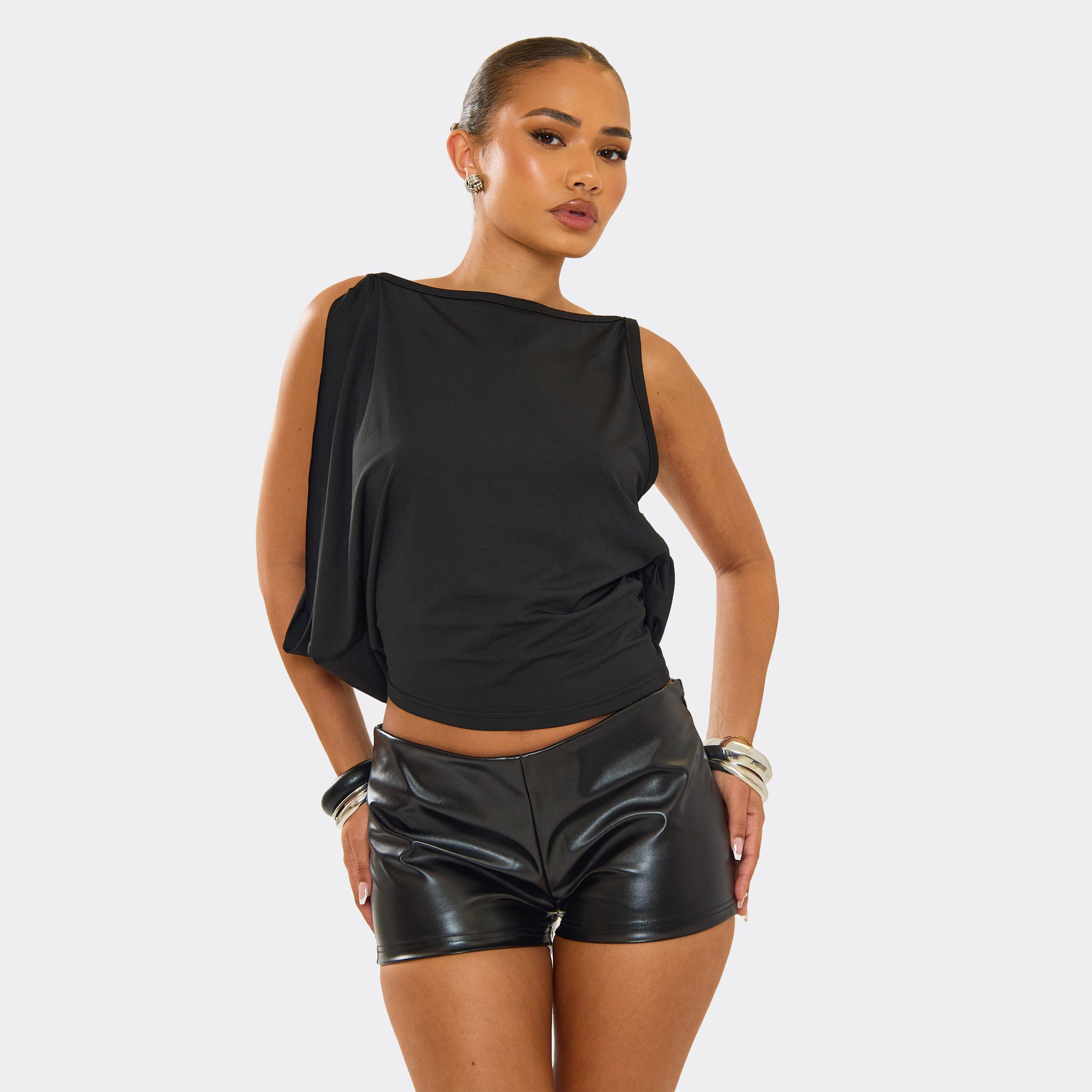 Image of Slash Neck Sleeveless Top In Black, Women's Size UK L