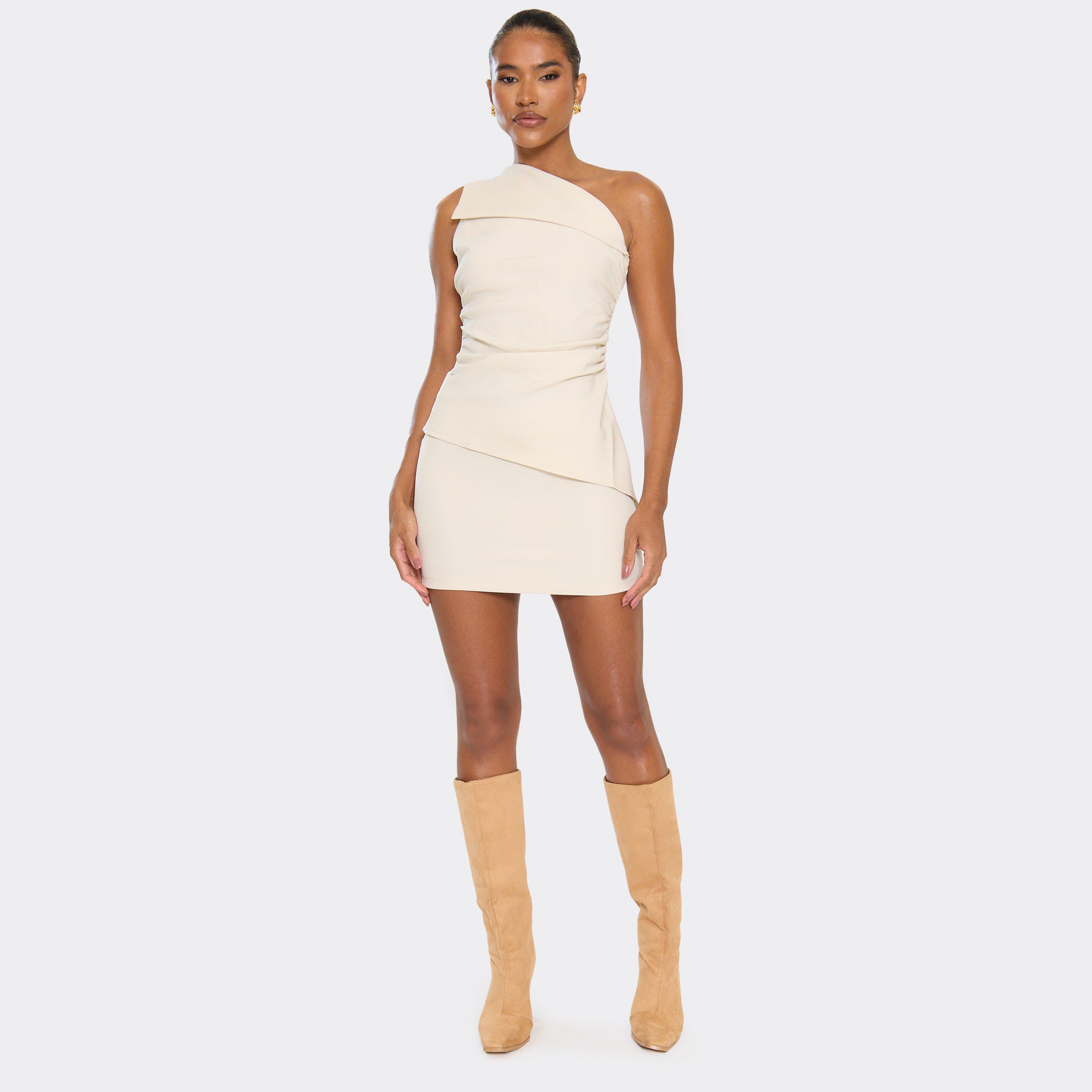 Mid Rise Tailored Detail Mini Skirt In Stone, Women’s