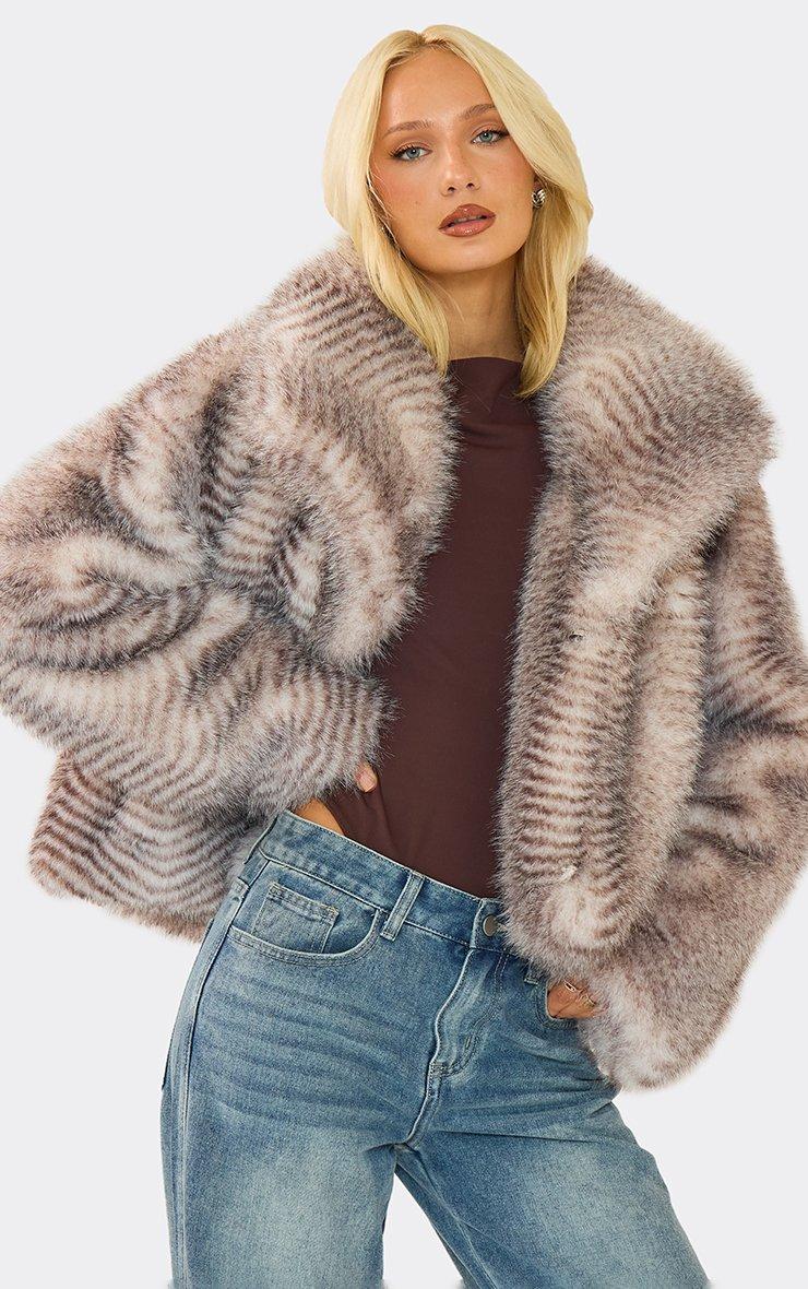 Collarless Coat In Grey Faux Feather Fur Coat | EGO US | EGO