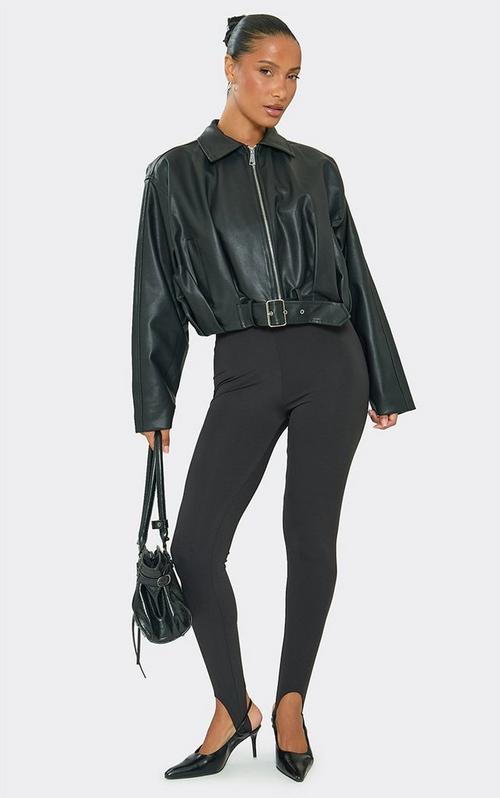 Split Sleeve Plunge Stud Detail Zip Jacket In Charcoal Grey Faux