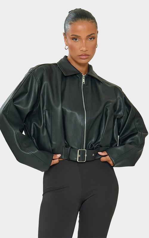 Long Sleeve Pocket Detail Cropped Jacket In Chocolate Brown Faux