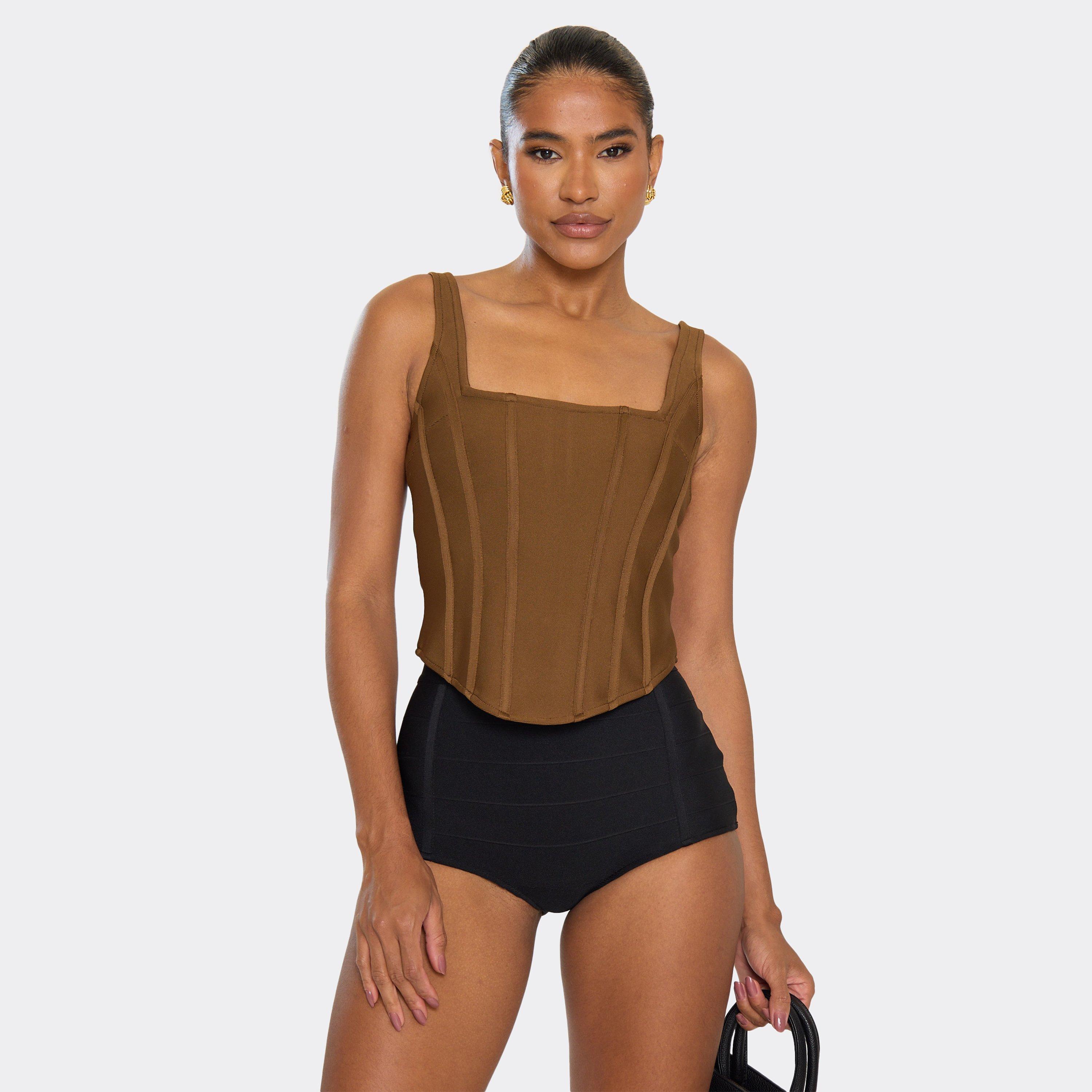 Strappy Corset Top In Khaki Green Bandage, Women’s