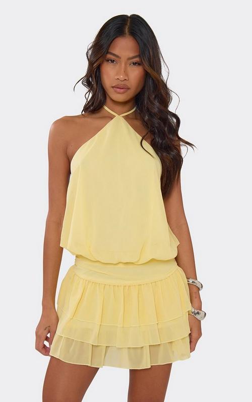 Halterneck Maxi Dress In Lime Green Ribbed Knit | EGO UK