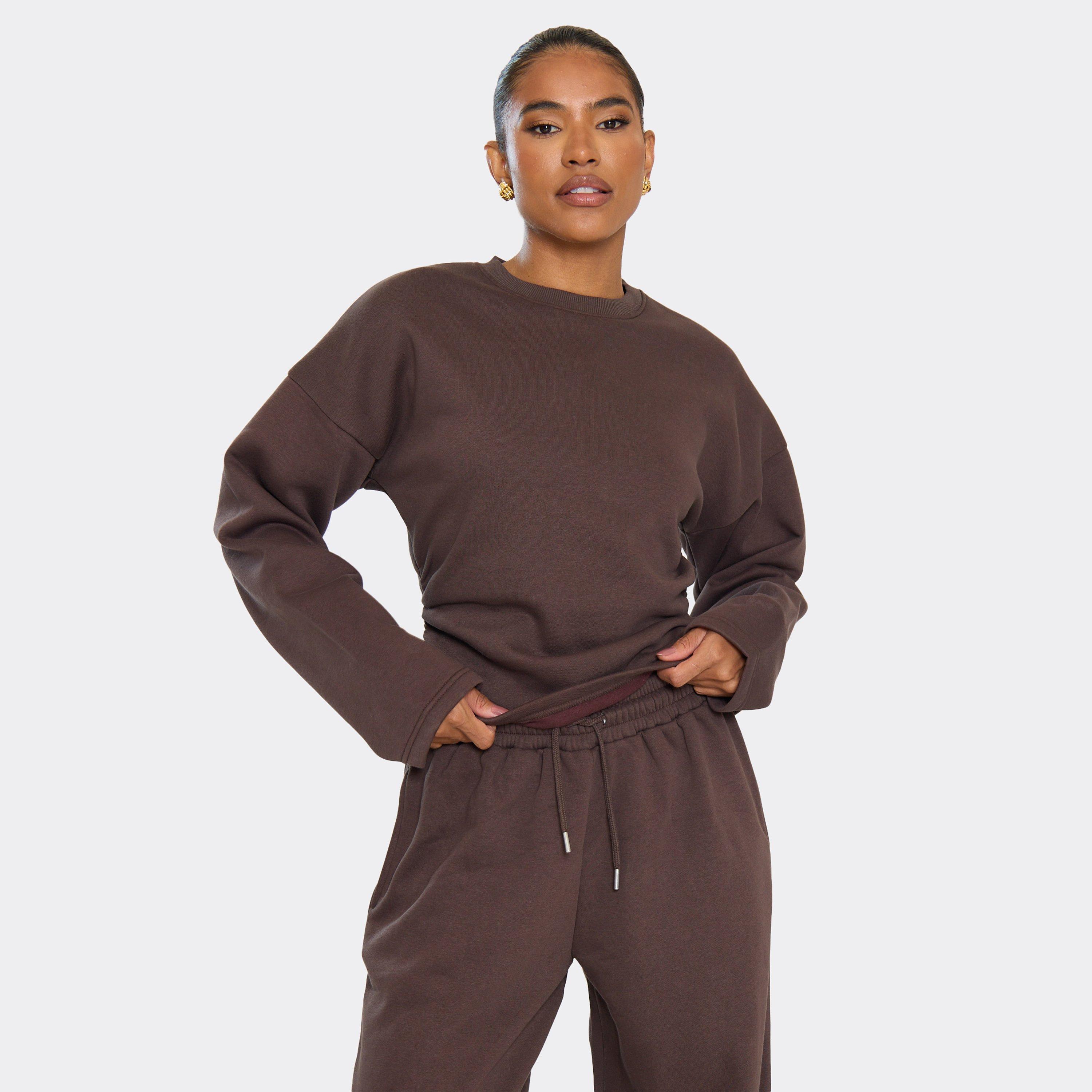 Image of Long Sleeve Cinch Waist Sweatshirt In Chocolate Brown, Women's