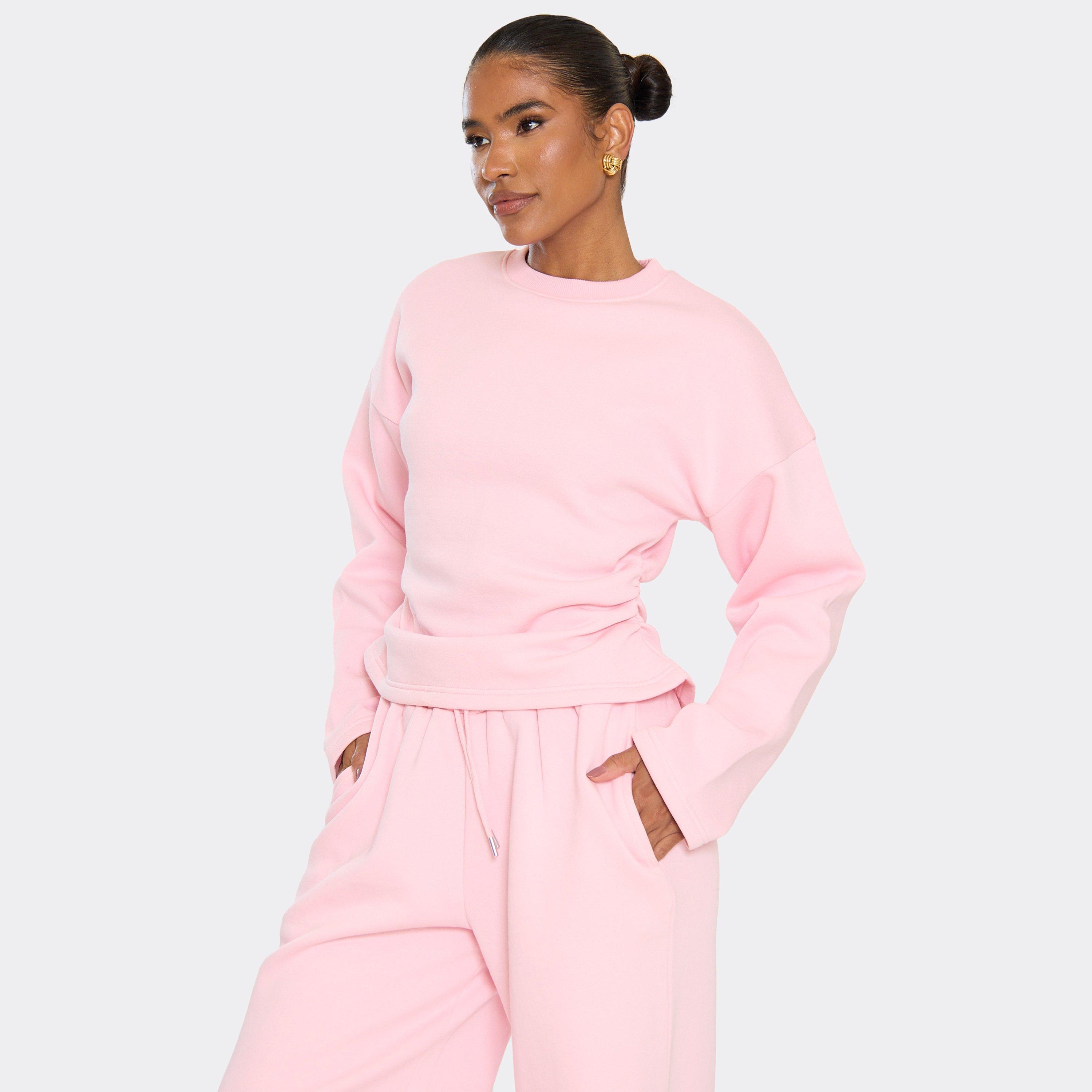 Long Sleeve Cinched Waist Sweatshirt In Pink, Women's Size UK 12