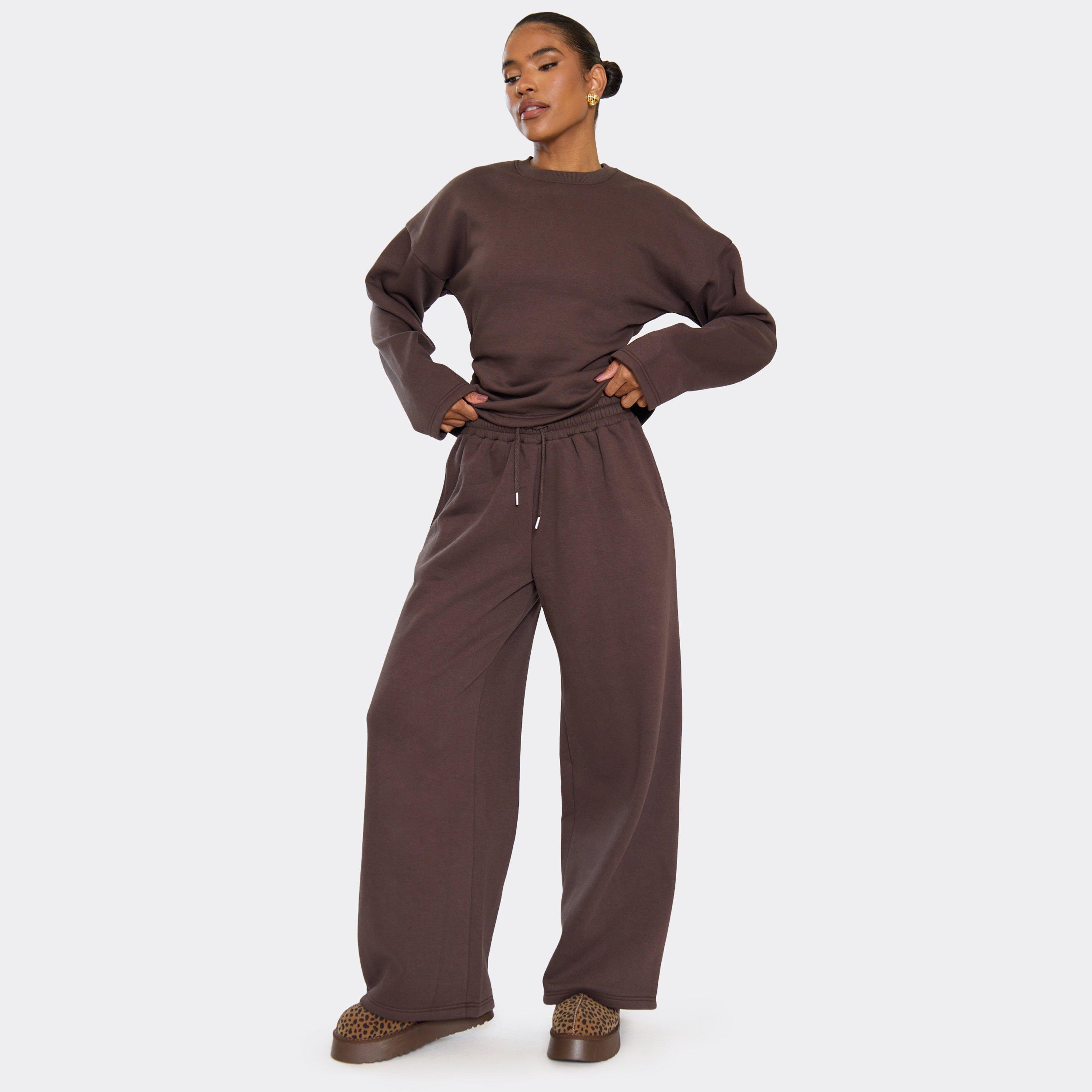 Drawstring Wide Leg Joggers In Chocolate Brown, Women's Size UK 8