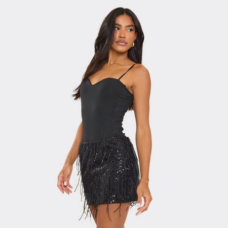 Mid Rise Tassel Detail Mini Skirt In Black Sequin, Women's Size US