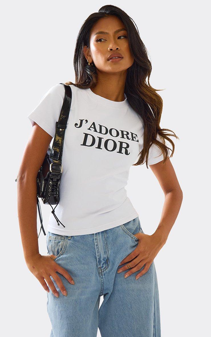 Short Sleeve Crew Neck Slogan Print Top In White | EGO US | EGO