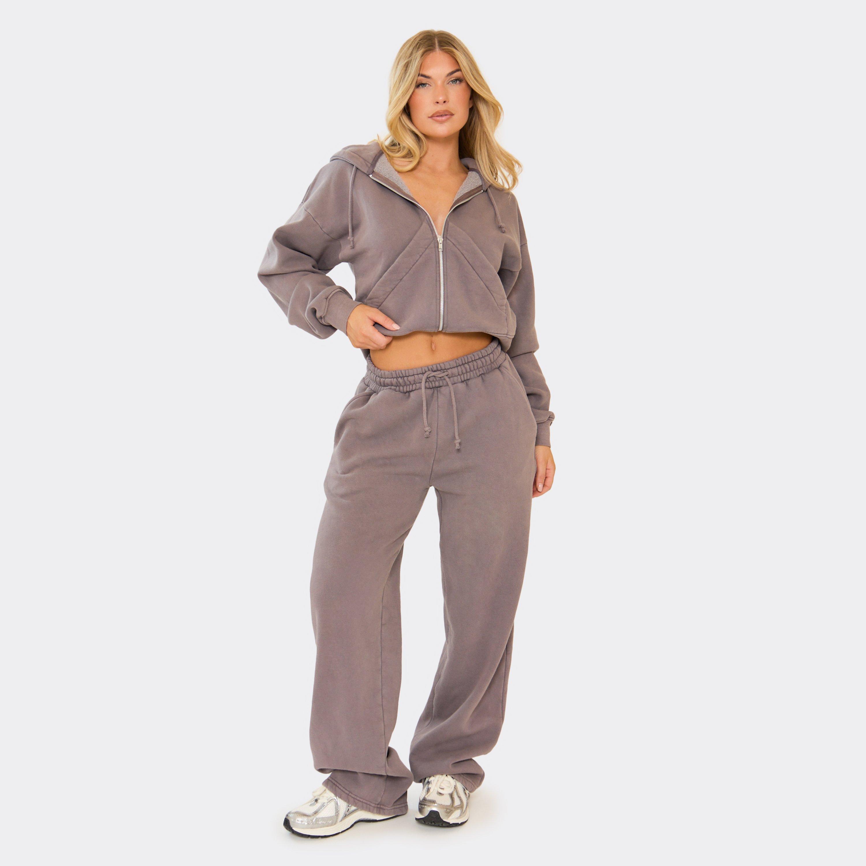 Wide Leg Joggers In Washed Charcoal, Women's Size UK 12