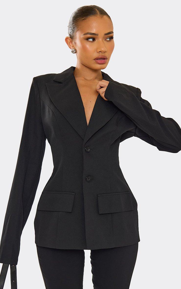 ジャケット・アウター UNKNOWN asymmetry Button jacket Asymmetric Button Front Cropped Jacket In Black Faux Wool | EGO UK