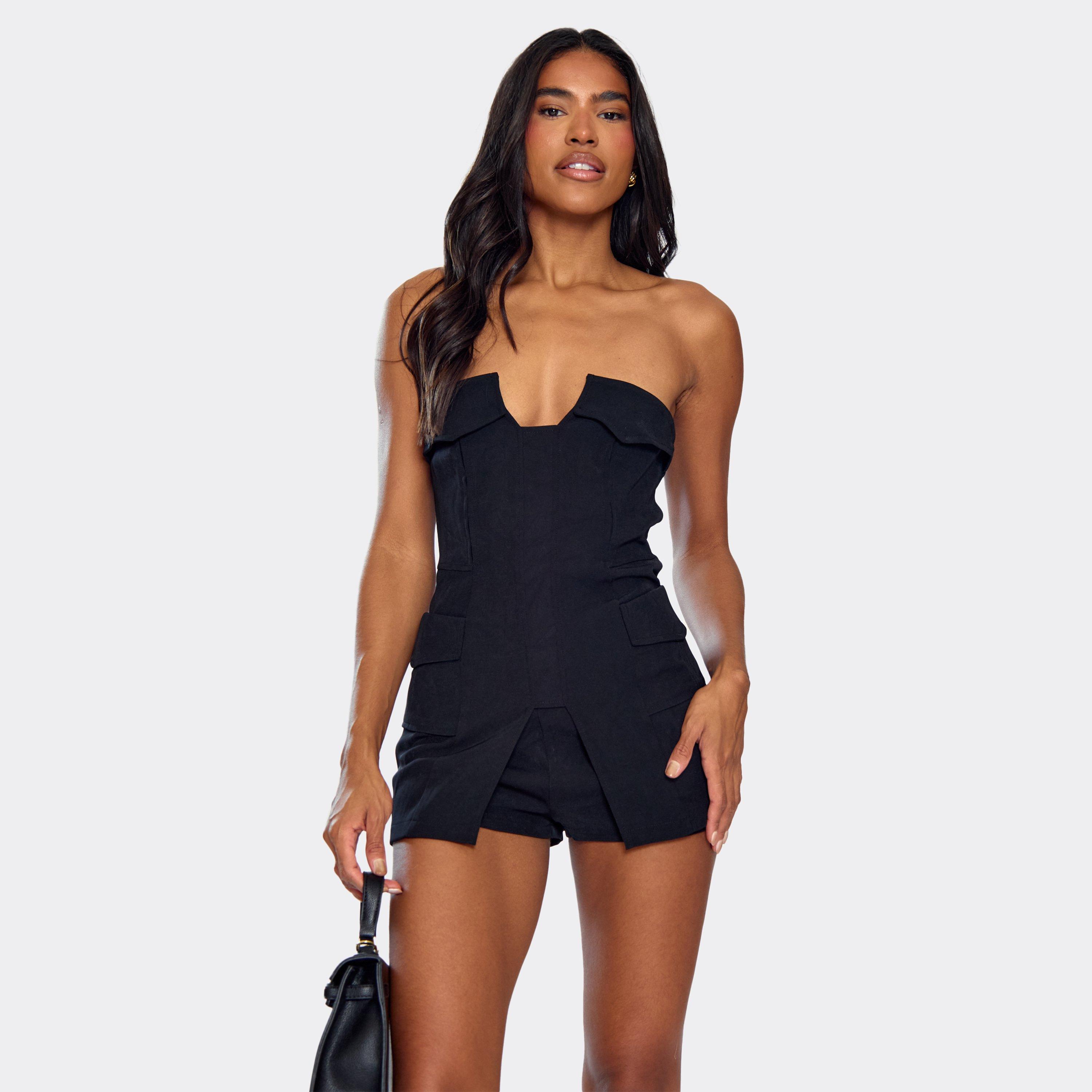 Image of Fold Over Pocket Detail Bandeau Long Top In Black, Women's