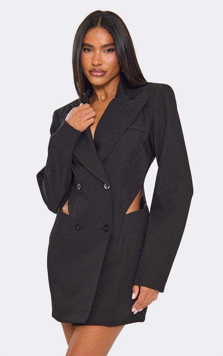 black blazer dress womens Elle Dress, S The tailored design features structured shoulder pads that create a bold TA3 Structured Blazer Dress -