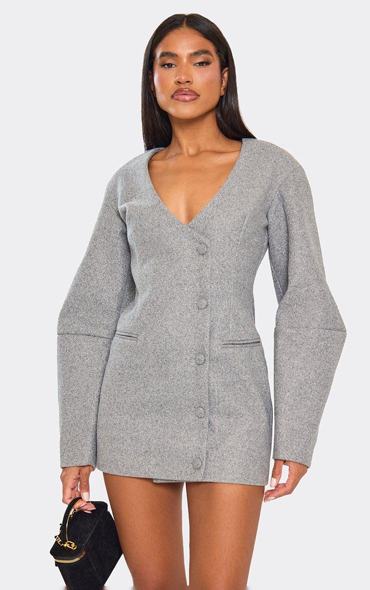 Plunge Halterneck Distressed Detail Draped Mini Dress In Grey Acid