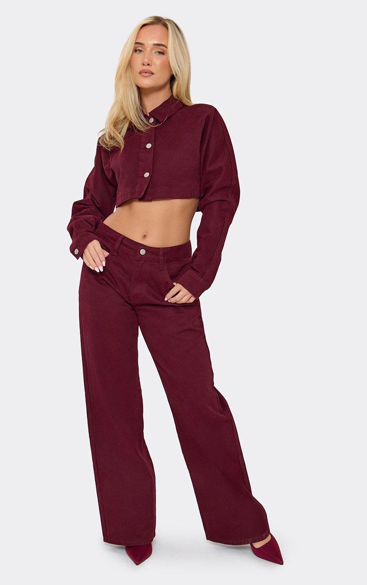 46303 Denim Long Sleeve Extreme Cropped Jacket In Red