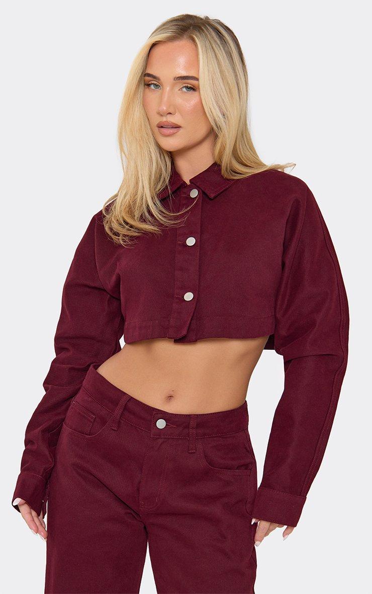 46303 Denim Long Sleeve Extreme Cropped Jacket In Red