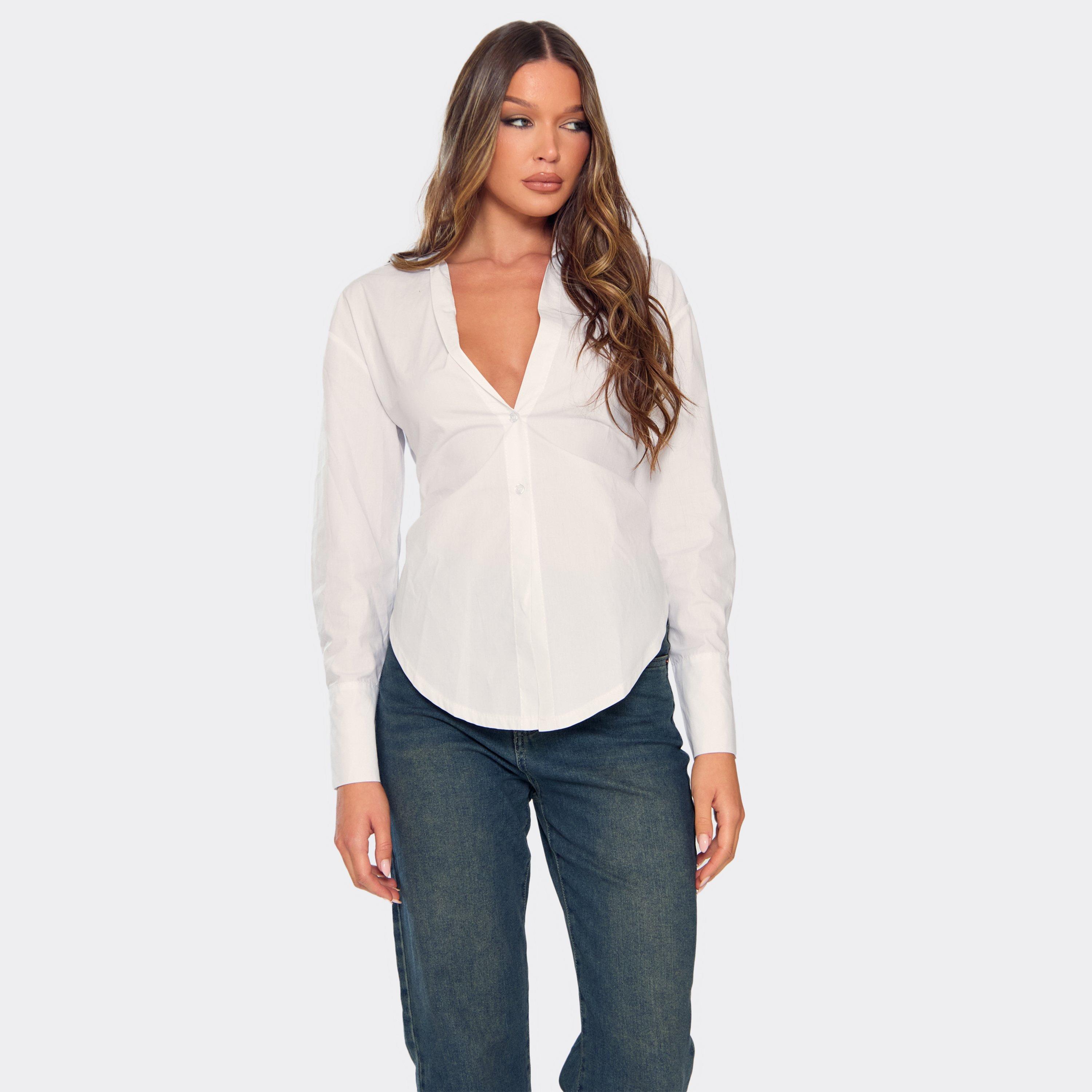 Image of Long Sleeve Tie Back Cut Out Detail Shirt In White, Women's