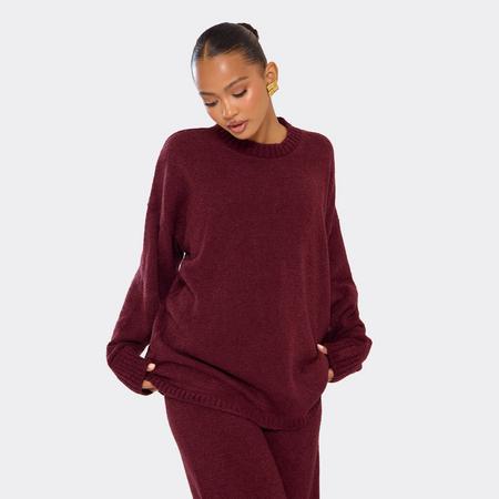 Long Sleeve Oversized Jumper In Burgundy Boucle Knit, Women's Size US