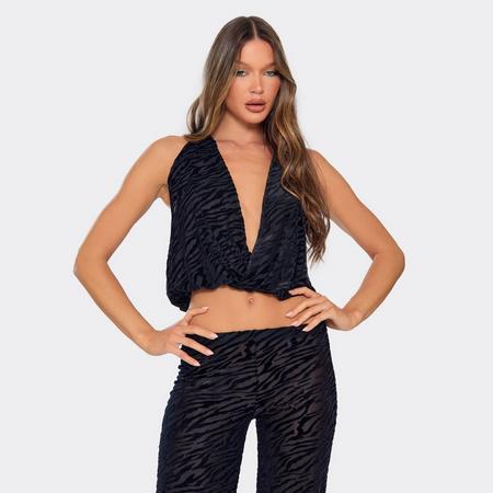 Plunge Wrap Front Blouson Top In Black Zebra Devore, Women's Size US