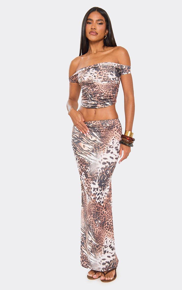 Off The Shoulder Crop Top In Brown Leopard Print | EGO US | EGO