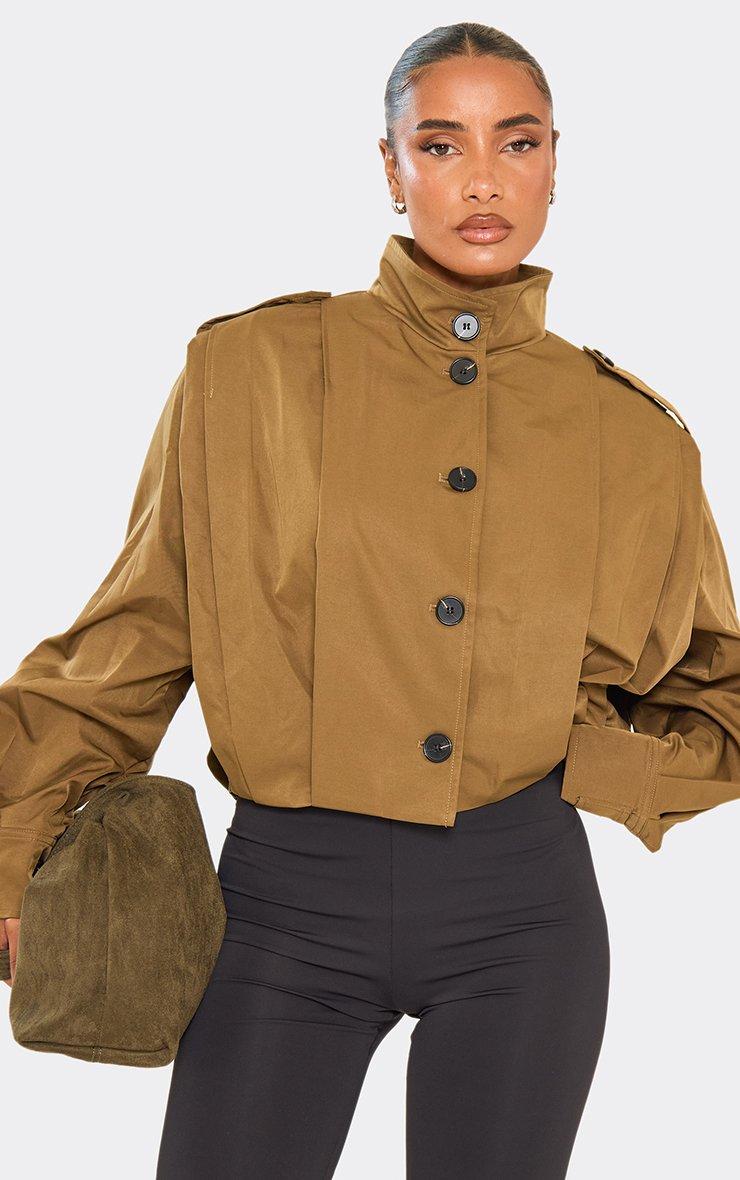 High Neck Seam Detail Trench Jacket In Brown | EGO US | EGO