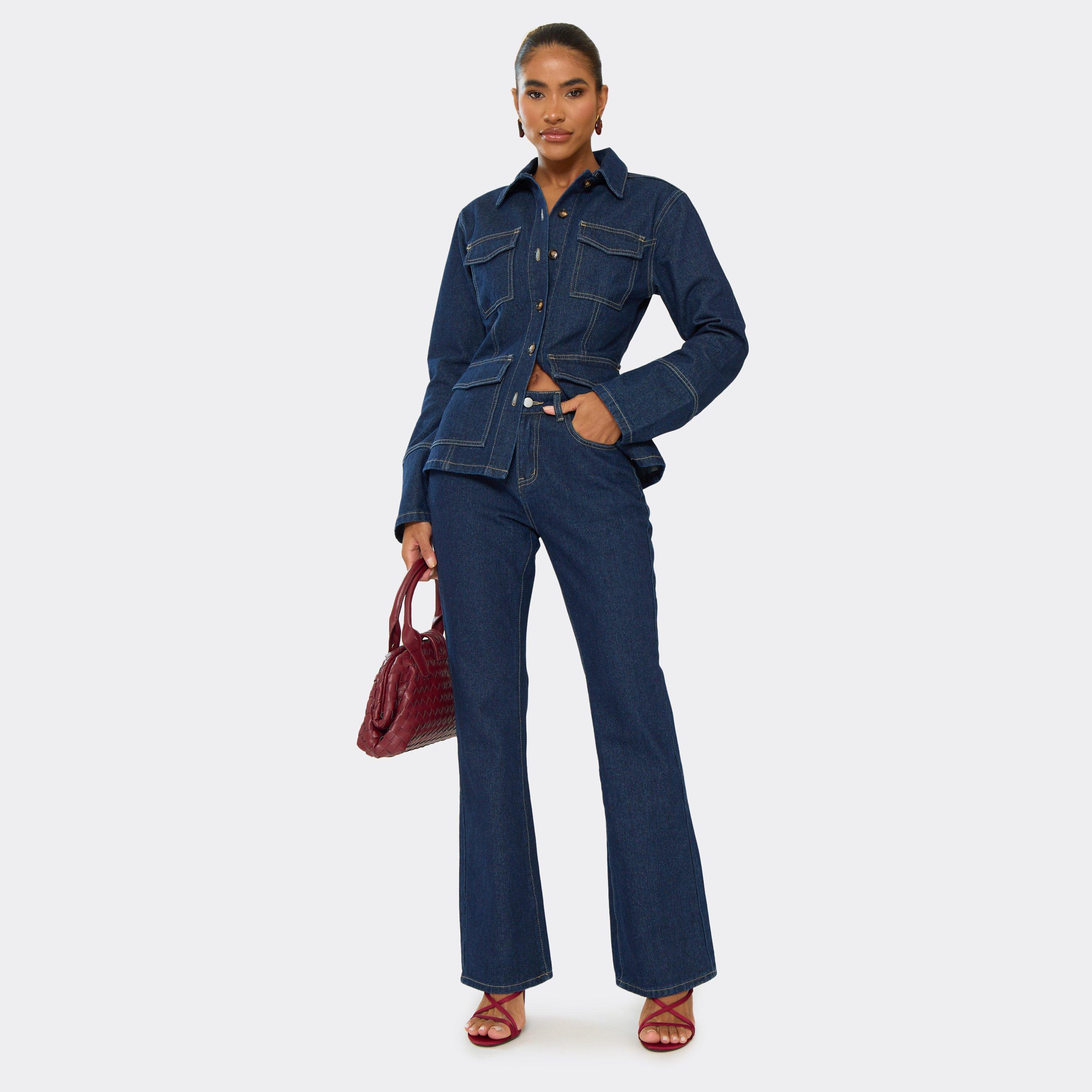 Image of Flared Jeans In Indigo Blue Denim, Women's