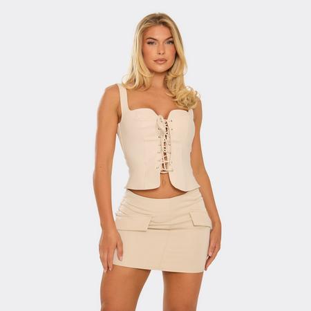 Mid Rise Pocket Detail Tailored Skirt In Nude, Women's Size US