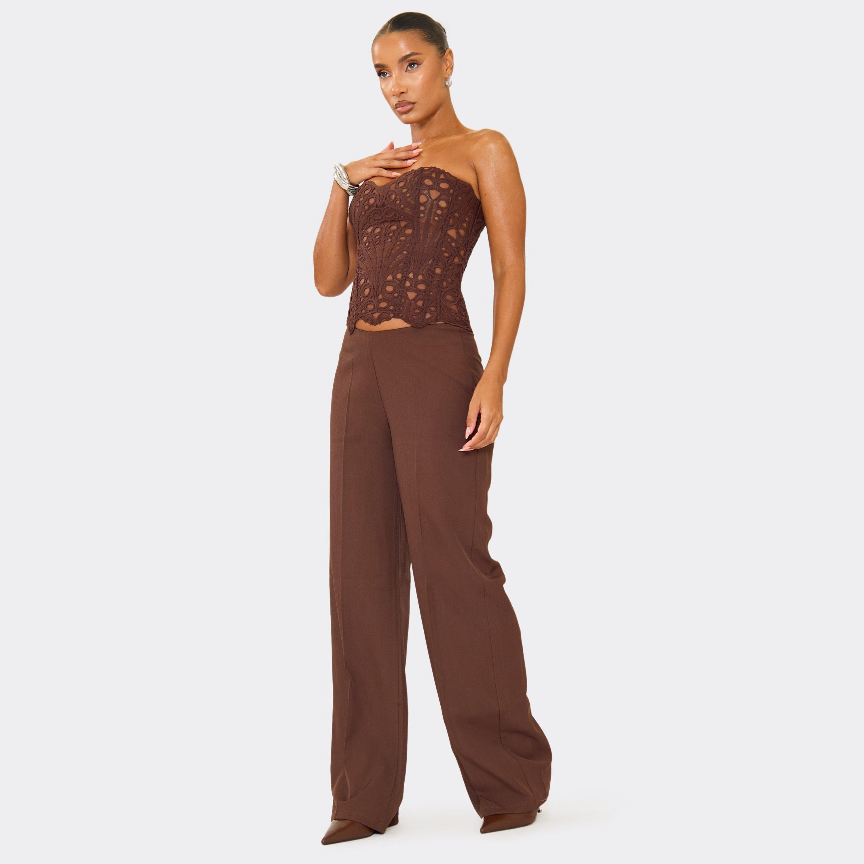Dip Waist Tailored Trousers In Chocolate Brown, Women's Size UK 14