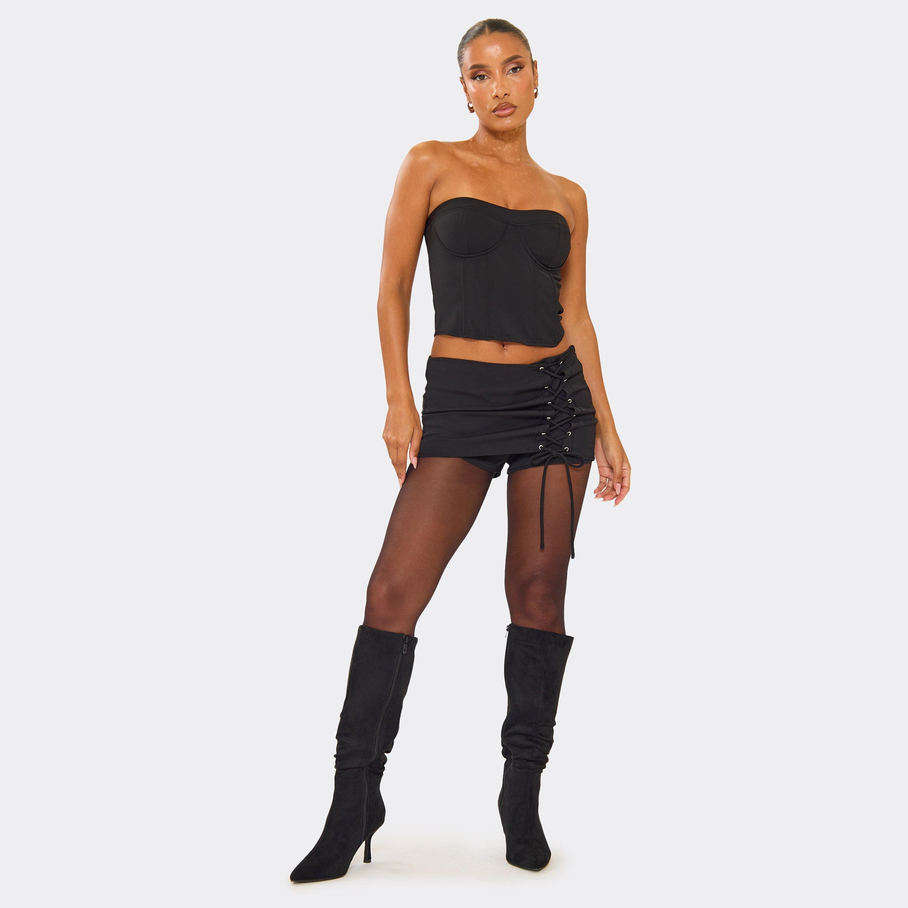 Low Waist Lace Up Skort In Black, Women's Size UK 6
