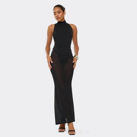 High Neck Cut Out Back Detail Maxi Dress In Black Mesh, Women's Size US