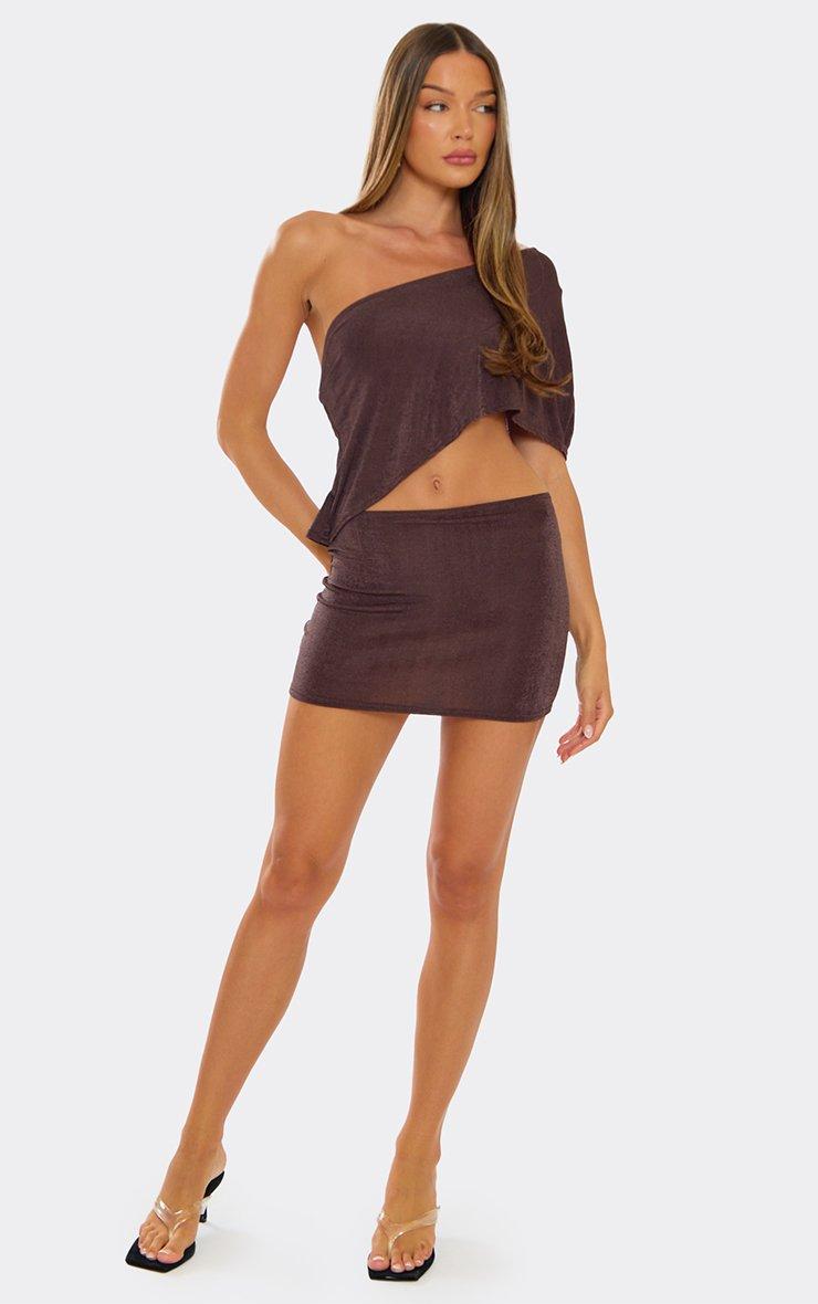 navy blue dress for baby girl Off The Shoulder Draped Asymmetric Mini Dress In Brown | EGO US main image 1