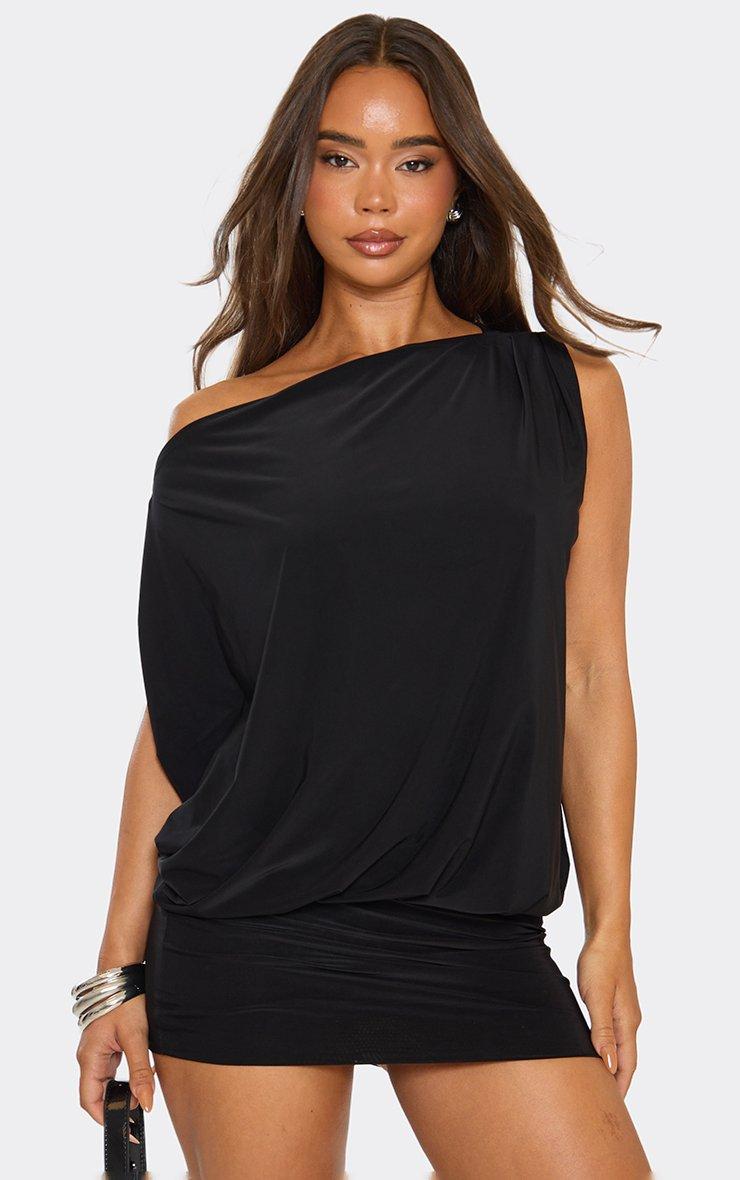 One Shoulder Cut Out Ruched Side Detail Split Leg Maxi Dress