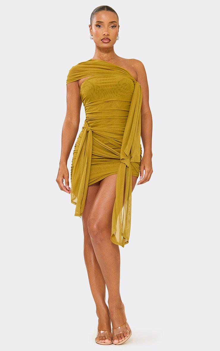 one shoulder wrap dress Lais Cut Out Bodycon Mini Shop American Threads Women's Trendy Online Boutique Blue / L shoulder neckline Ruched One Shoulder Mini Wrap