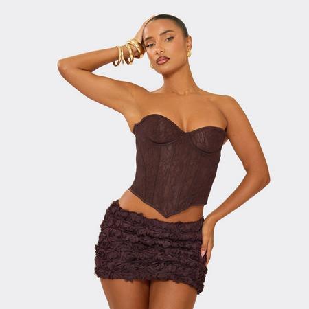 Low Waist Bodycon Mini Skirt In Chocolate Brown Textured Floral, Women's Size US