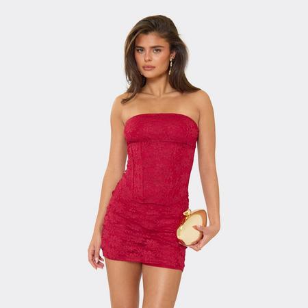 Bandeau Structured Corset Top In Red Lace, Women's Size US