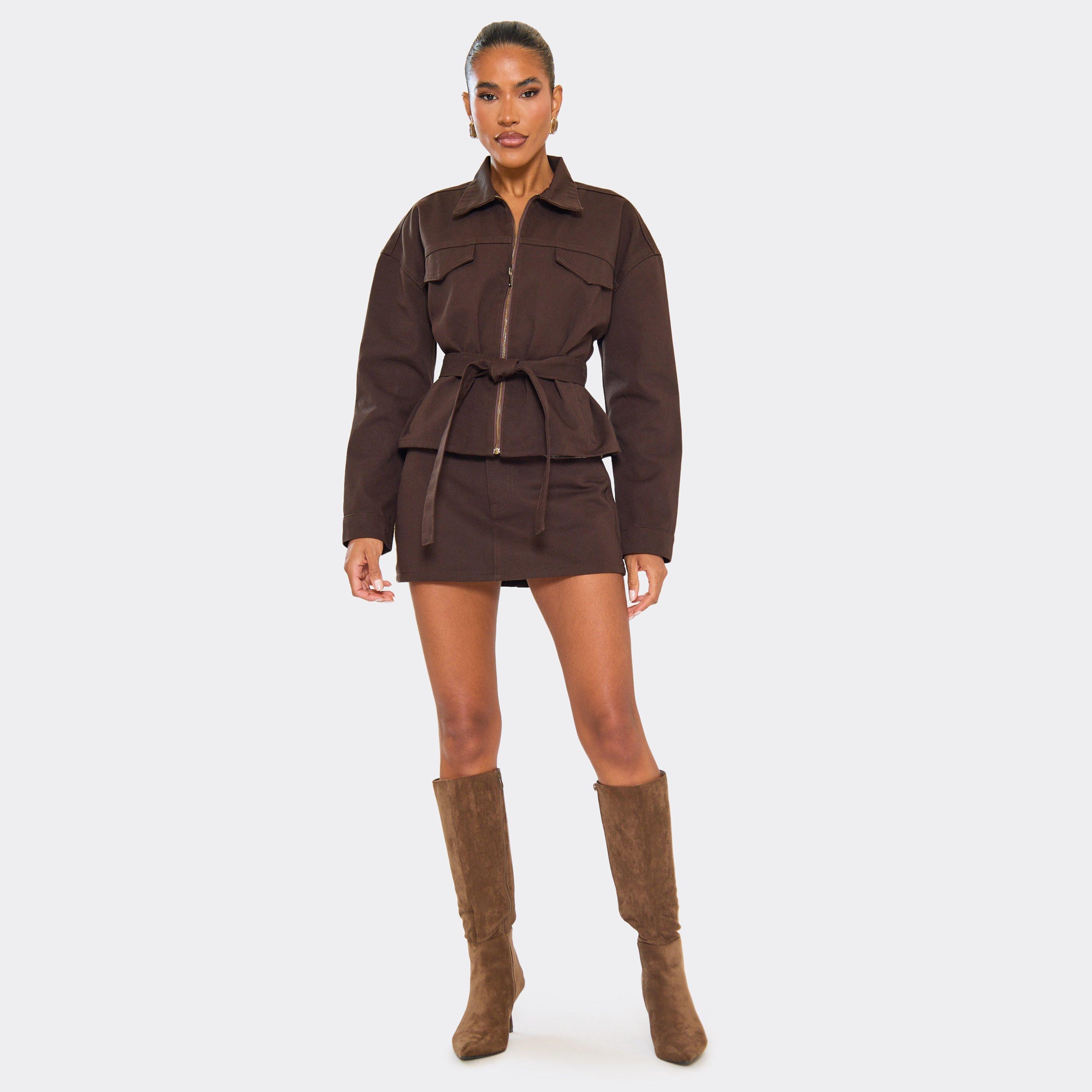 Mid Rise Mini Skirt In Chocolate Brown Denim, Women’s