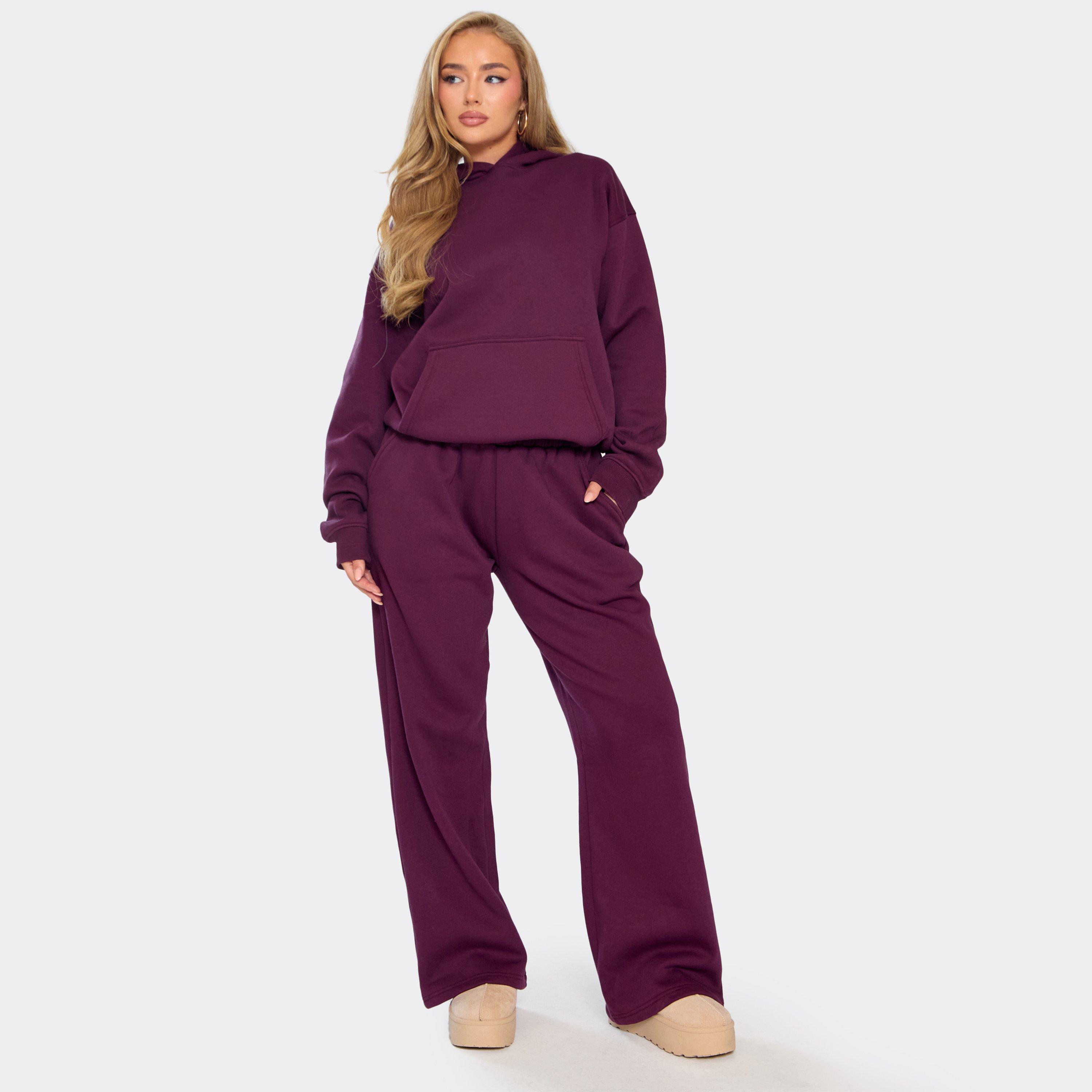 Mid Rise Straight Leg Joggers In Plum, Women's Size UK 8
