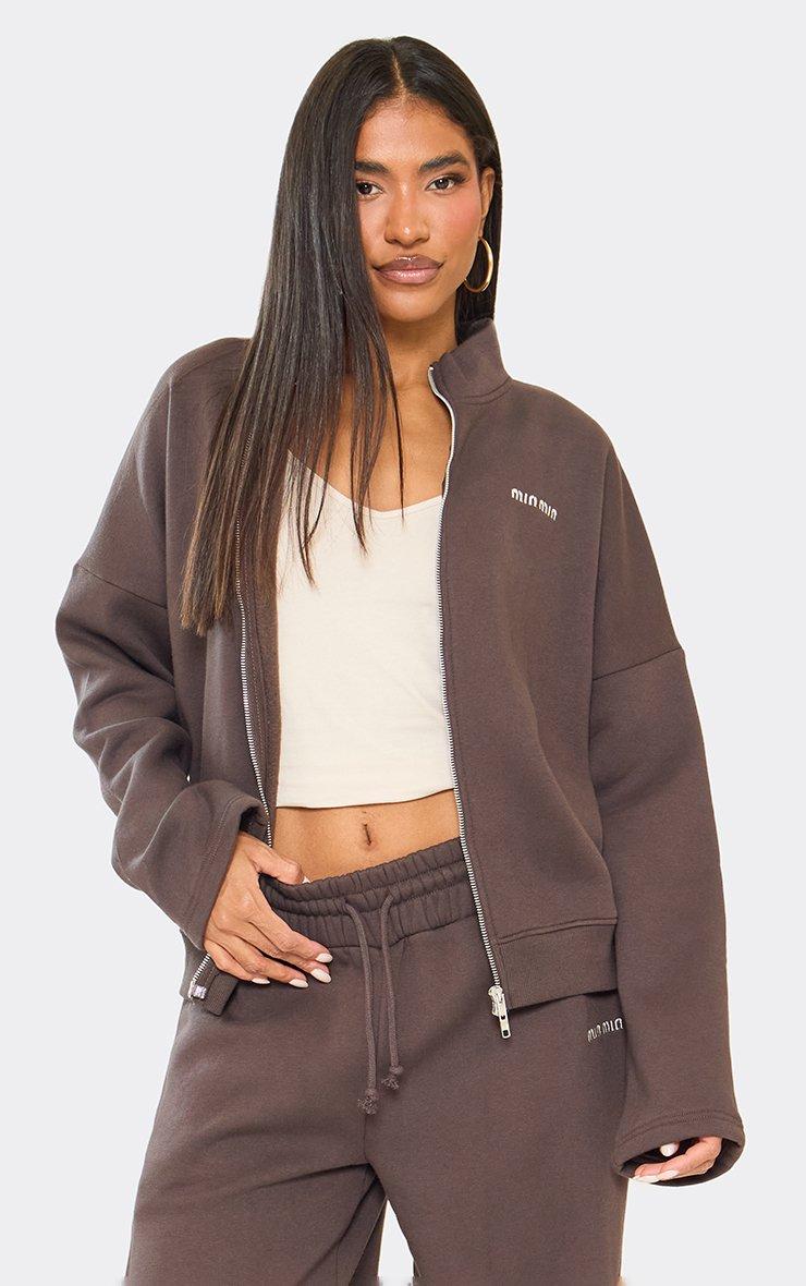 ジャケット・アウター euw balloon loop gilet / brown size2 Long Sleeve Min Min Embroidered Graphic Detail Zip Up Jacket In