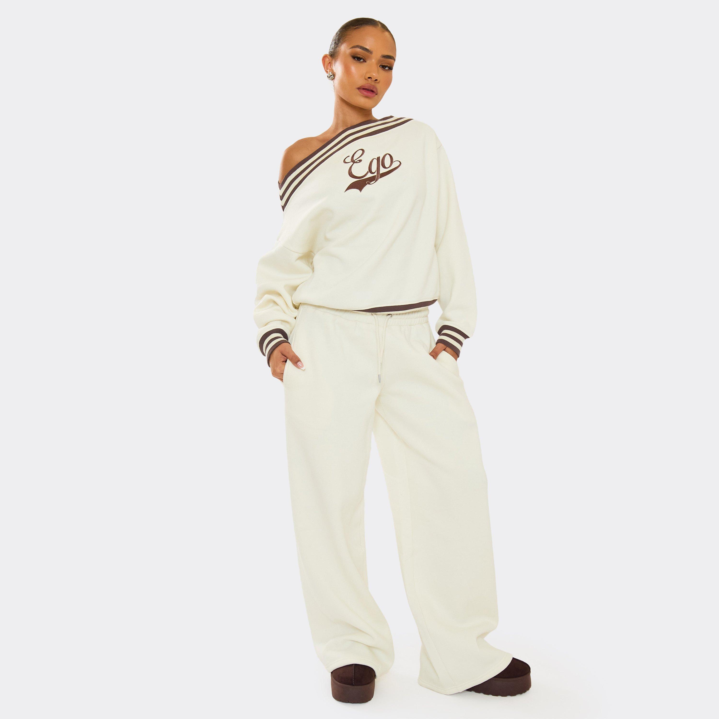 Drawstring Tie Waist Straight Leg Joggers In Cream, Women’s
