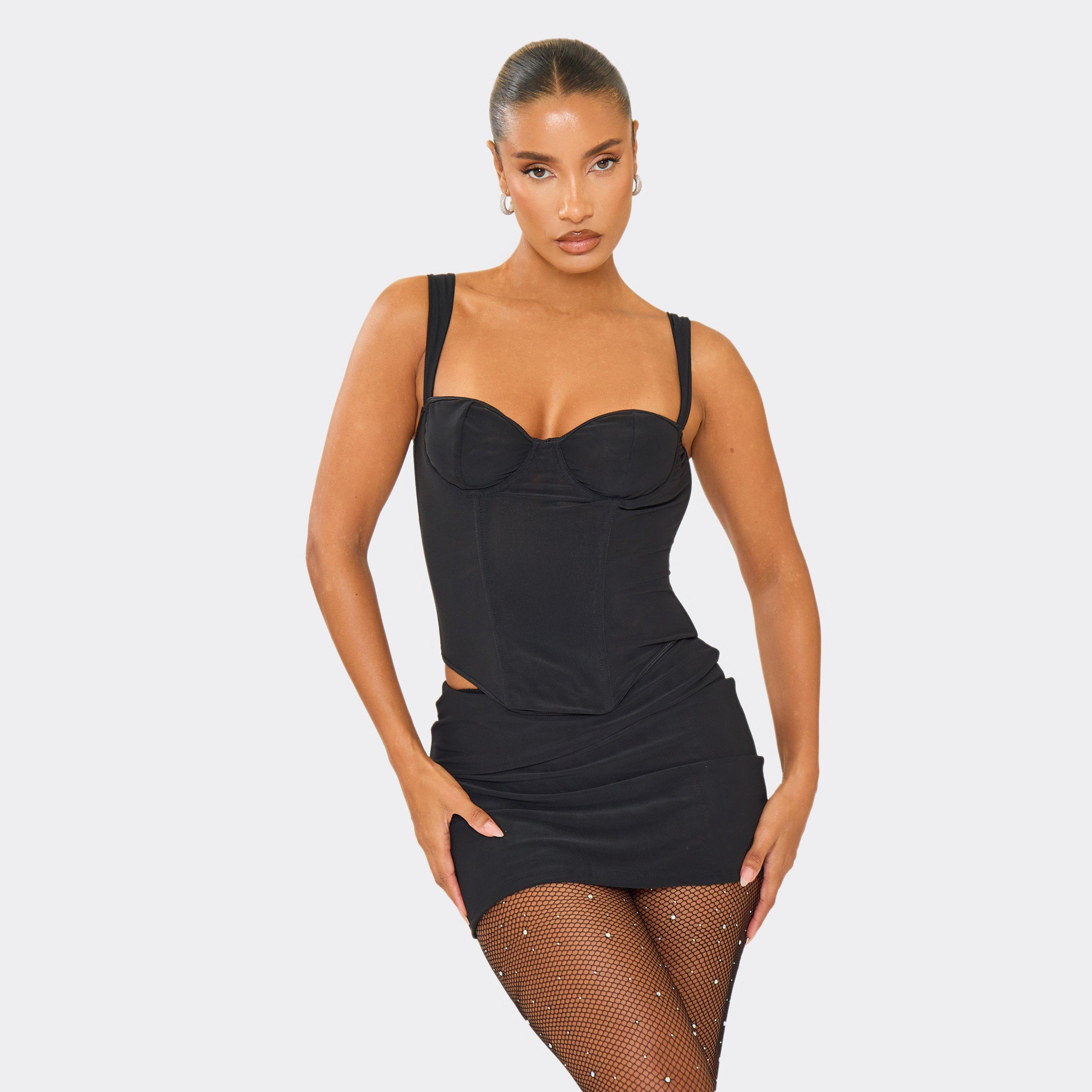 Strappy Zip Back Detail Corset Top In Black Mesh, Women's Size UK 10