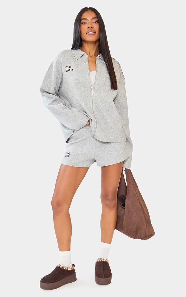 Long Sleeve 'Min Min' Zip Up Jacket In Grey Compact Knit | EGO US