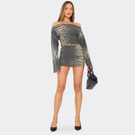 Mid Waist Mini Skirt In Green Printed, Women's Size US