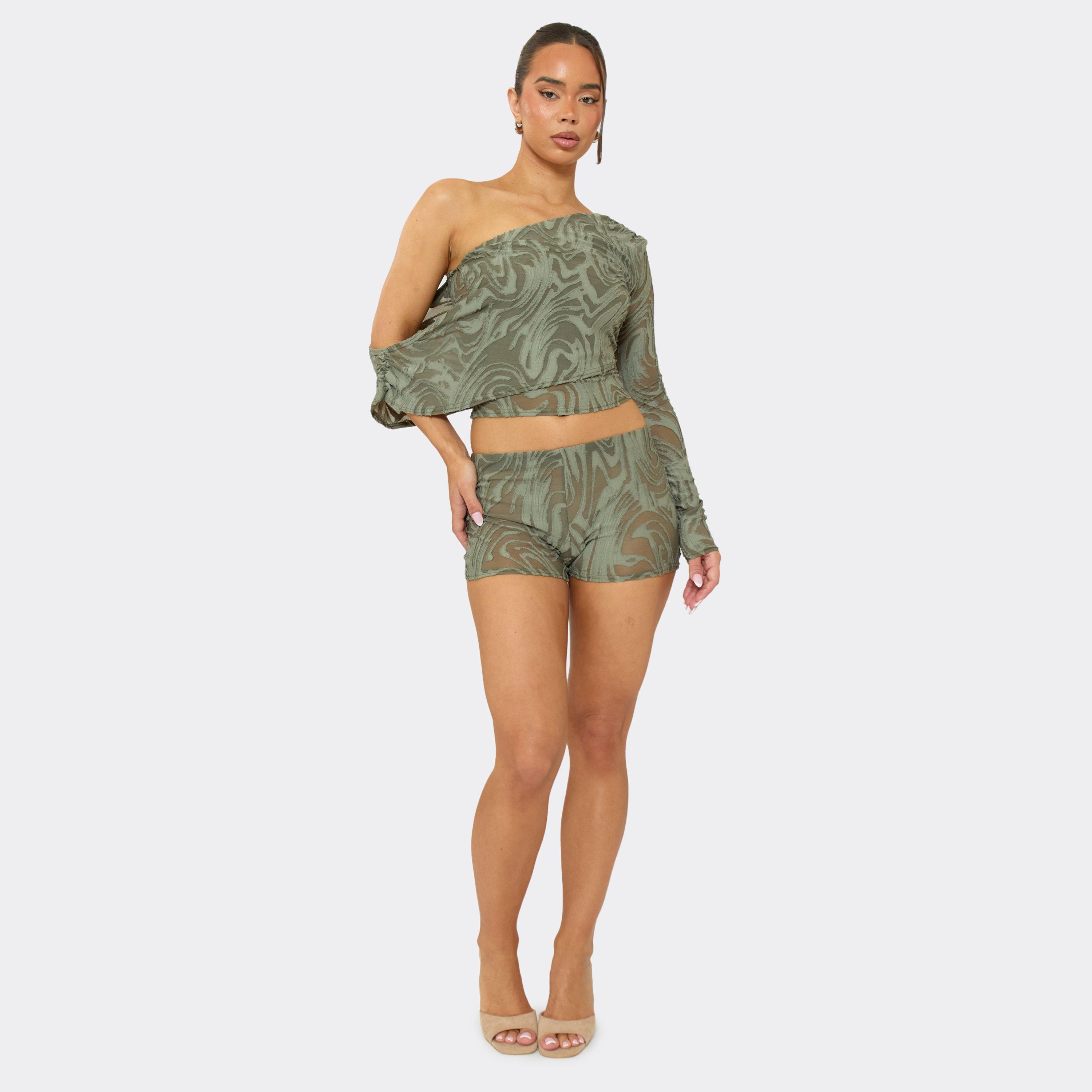Low Rise Hot Pants In Khaki Textured, Women’s