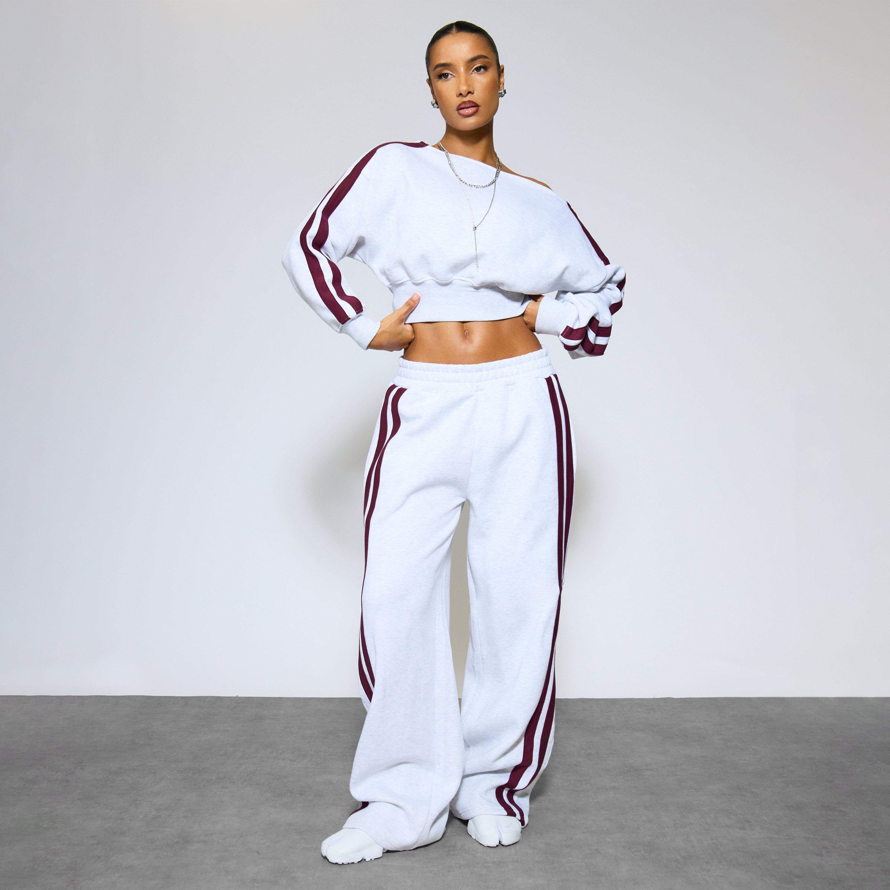 Side Stripe Detail Straight Leg Joggers In Light Grey Marl, Women’s