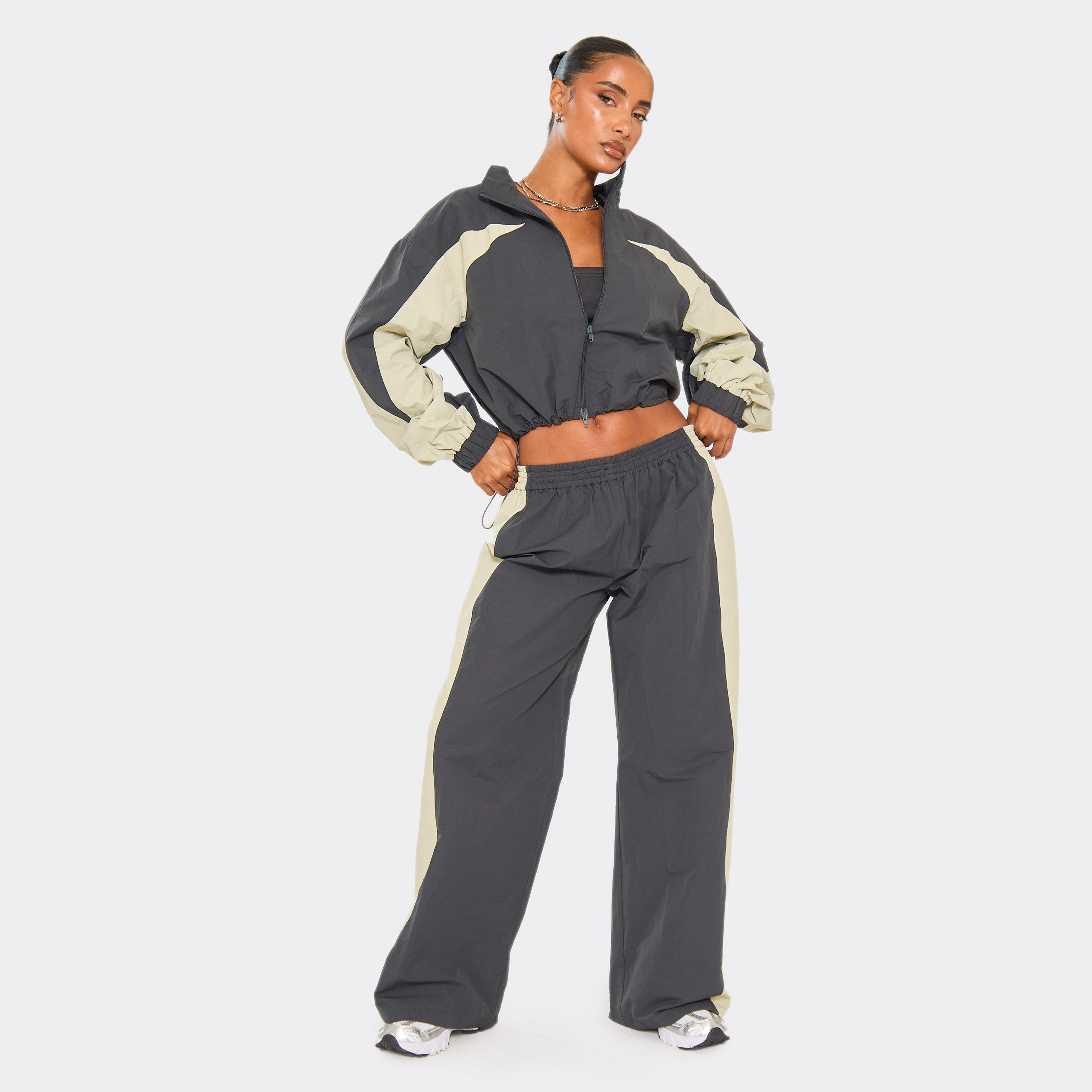 Low Rise Contrast Panel Track Pants In Navy Shell, Women's Size UK 4