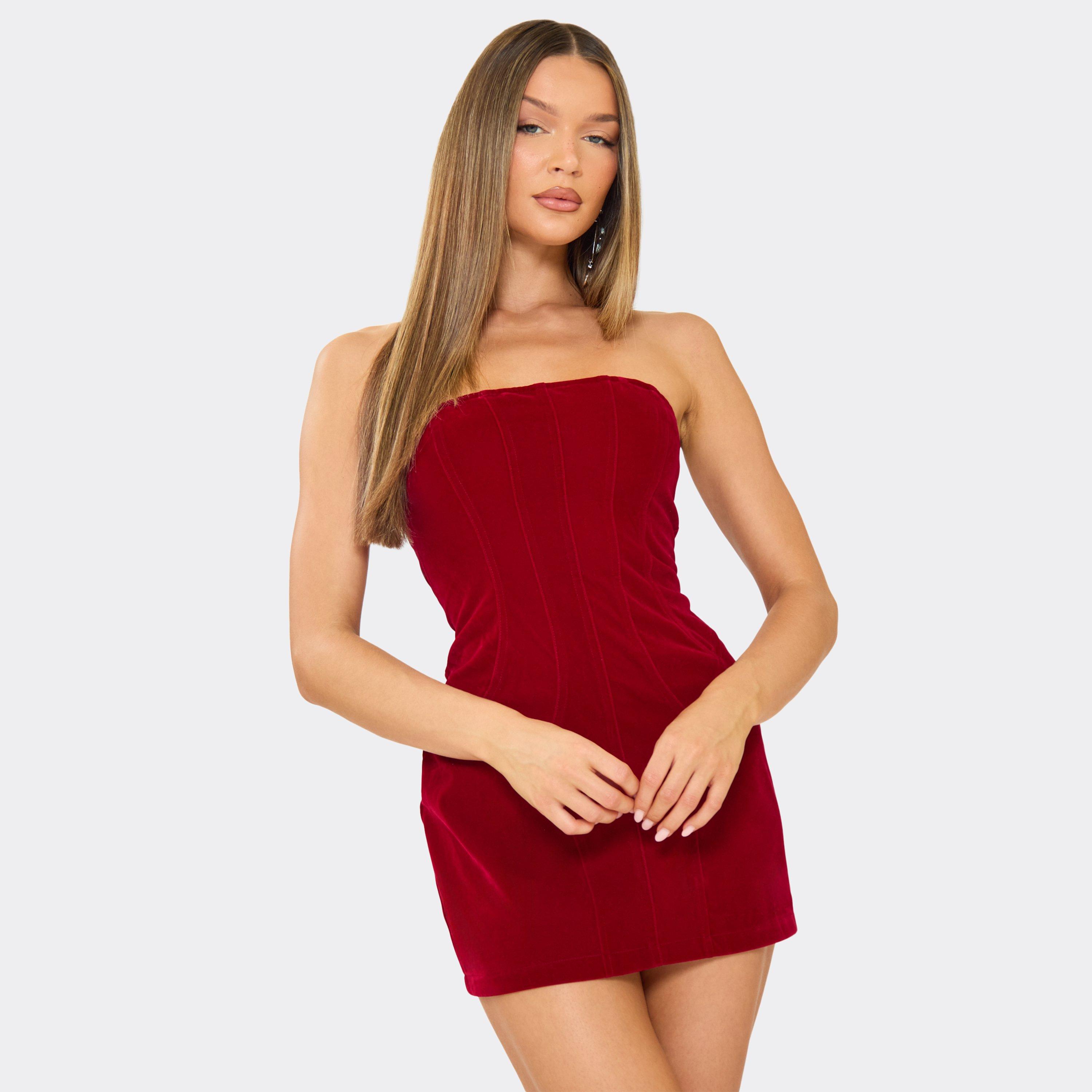 Bandeau Seam Detail A Line Dress In Red, Women’s
