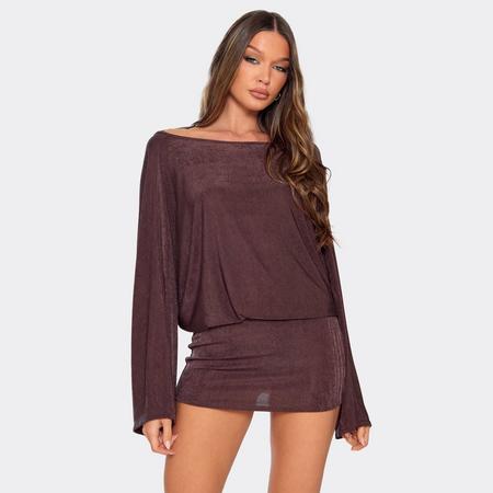 Flared Sleeve Low Cut Back Detail Mini Dress In Chocolate Brown, Women's Size US