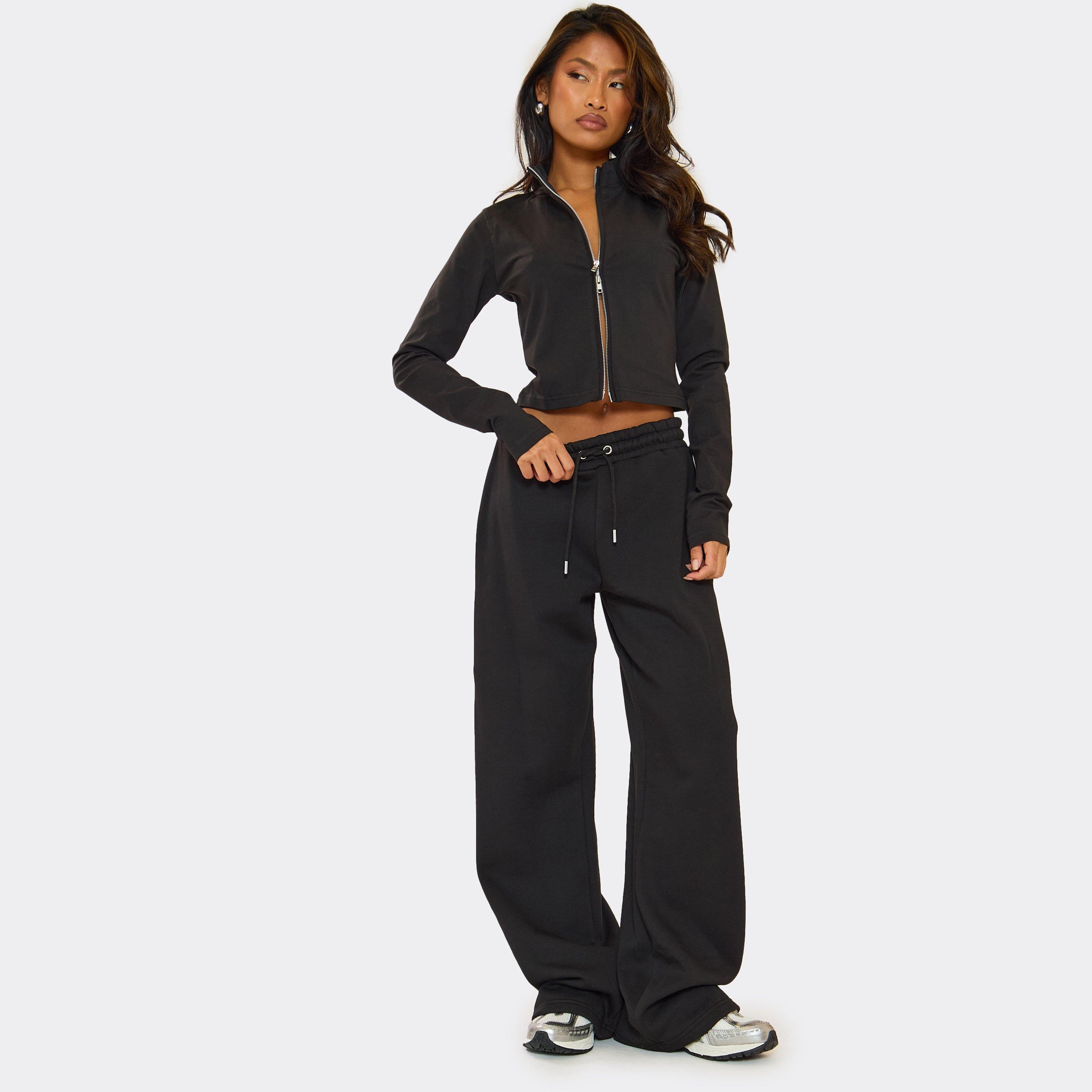 Drawstring Low Rise Wide Leg Joggers In Black, Women’s