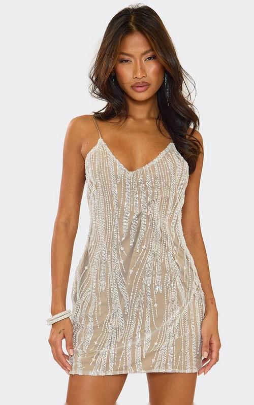 gold strappy sequin square neck bodycon dress Open Back Detail Mini In | EGO UK Set Option:Dress/ Burgundy Flower Sash