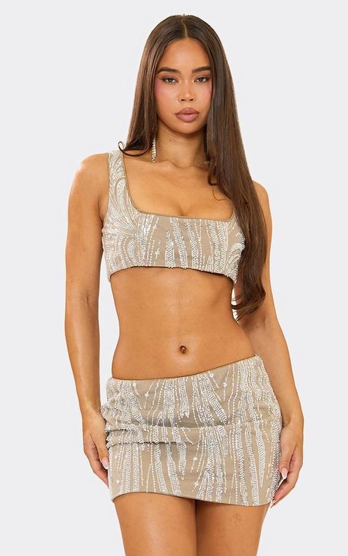 Bandeau Twist Front Cut Out Detail Crop Top In Silver Metallic