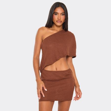 One Shoulder Draped Cut Out Mini Dress In Brown Texture, Women's Size US